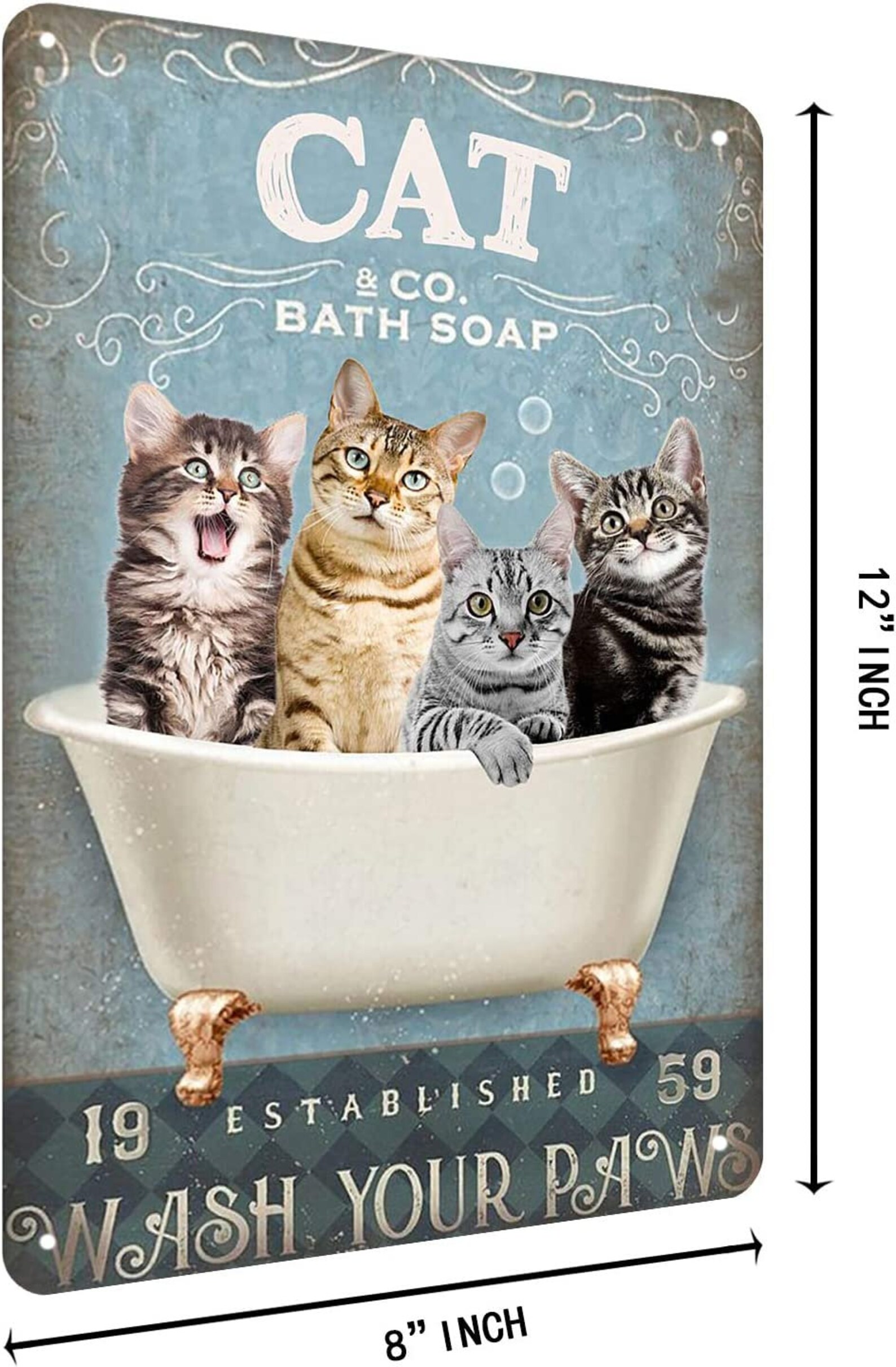 Wash Your Paws Funny Cat Pattern Vintage Style Metal Tin Sign Etsy