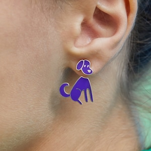 Donovan the Dog Purple Stud Earring, Silver and Enamel