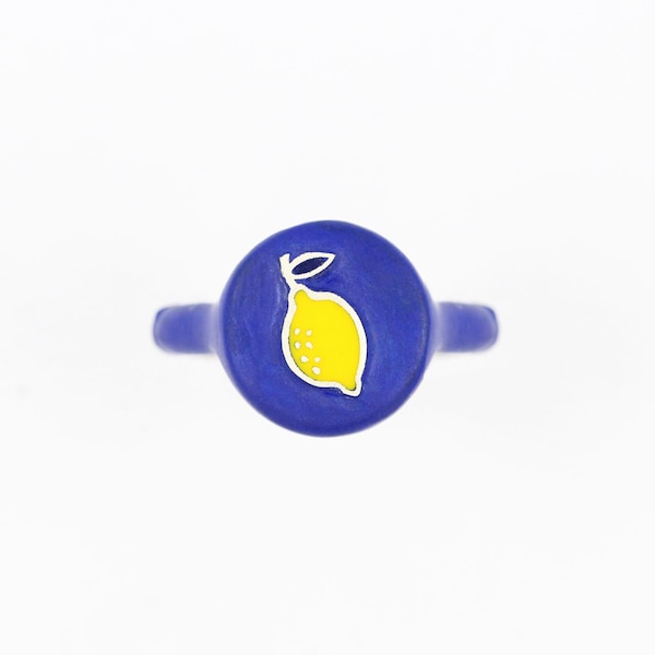 Lemon Ring Blue and Silver Statement Signet Ring