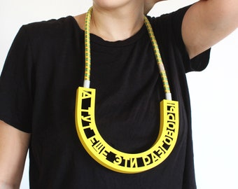 All This Talking, Yellow Statement Necklace with Russian Letters