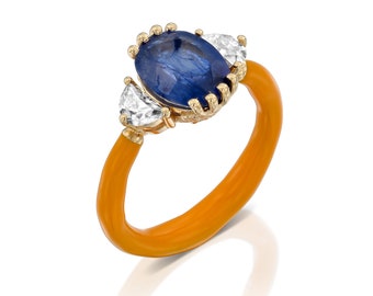 The Sweets of Bonbonia: Mr. Thumb’s Blueberry Delight 18K Gold Ring With Sapphire, Moissanites And Enamel