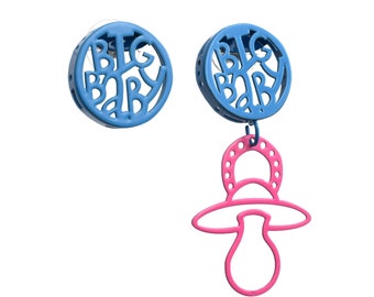 Big Baby Asymmetric Pink and Blue Statement Earrings