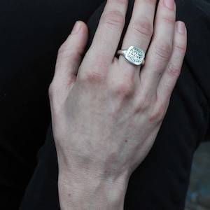 What Now Ironic Silver Signet Ring with Texts in Different Languages, French, Italian, Hebrew, Russian, English image 4