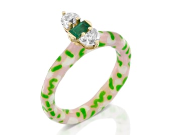 The Sweets of Bonbonia: Honeycrisp Drops 18K Gold Ring With Emerald and Enamel