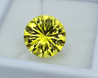 Natural Precision Cut Lemon Quartz, 12.16 ct Lemon Quartz, 16 mm Round cut Lemon Quartz, Top Quality Green Gold Quartz