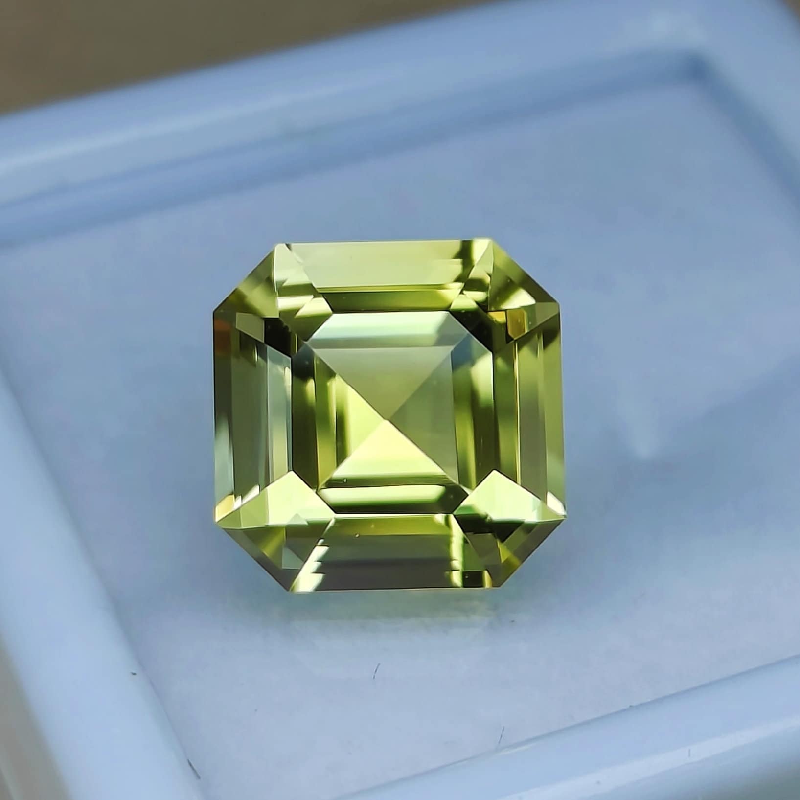 Precision Cut- Natural Lemon Quartz, 6.75 ct Lemon Quartz, 12 mm Asscher cut Lemon Quartz, Top Quality Green Gold Quartz