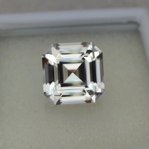 Precision Cut, 10.24 Ct Lab White Sapphire, 12x12 MM Step Cut Asscher White Sapphire, White Sapphire, Colorless Sapphire, Gemstone, Sapphire