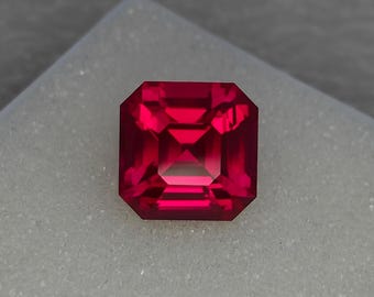 Precision Cut, 11.15 ct Lab Grown Pink Ruby: 12mm Asscher Cut Loose Gemstone