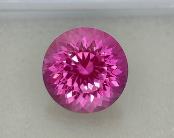 Zafiro rosa de laboratorio de 8,95 ct con corte de precisión: piedra preciosa de corte portugués de 12 mm