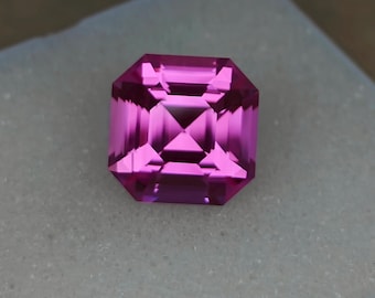 Zafiro rosa de laboratorio de 10,60 ct con corte de precisión: piedra preciosa suelta de 12 mm con corte Asscher