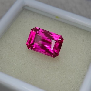 Precision Cut, 5.10 Ct Lab Hot Pink Sapphire, 8X12 MM Custom Cut Pink Sapphire, Emerald Cut Pink Sapphire, Gemstone, Loose Pink Sapphire