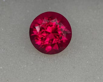 Precision Cut, 11mm Lab Grown Ruby: 6.90 ct Round Cut Solitaire Gemstone