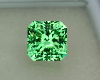Precision Cut, 6.95 ct Apple Green Lab Sapphire: 10 MM Asscher Cut Gems
