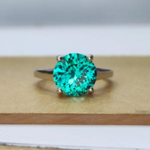 Precision Cut, 10 MM Lab Paraiba Sapphire Ring,  Ocean Green Sapphire Ring, High End Jewelry, 925 Sterling Silver, Solitaire Ring