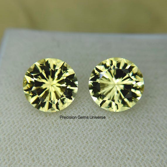 6.25 Ct Natural Lemon Quartz Matched Pair, Precision Cut Round Brilliant, Loose Gemstone, Yellow Quartz, Custom Jewelry Stone, AAA Quality