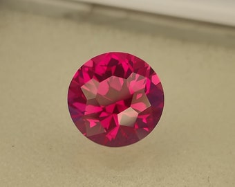 Precision Cut, 9mm Round Cut Lab Ruby: 3.90 ct Pinkish Gemstone
