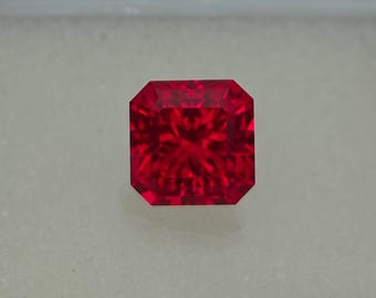 Precision Cut -  3.65 Ct Lab Ruby, 8 MM  Asscher Cut Ruby, Solitaire Gemstone, Loose Ruby, Pigeon Blood Ruby, Wedding Gemstone, Gemstone