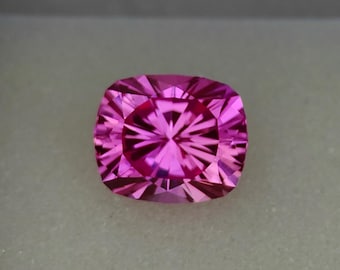 Precision Cut, Lab Grown Hot Pink Sapphire: 7.60 Ct Cushion Gemstone
