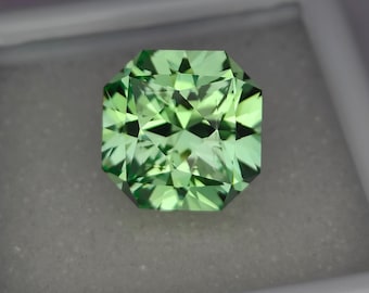 Precision Cut, 17.80 Ct Lab Apple Green Sapphire: 14 MM Asscher Cut Gemstone