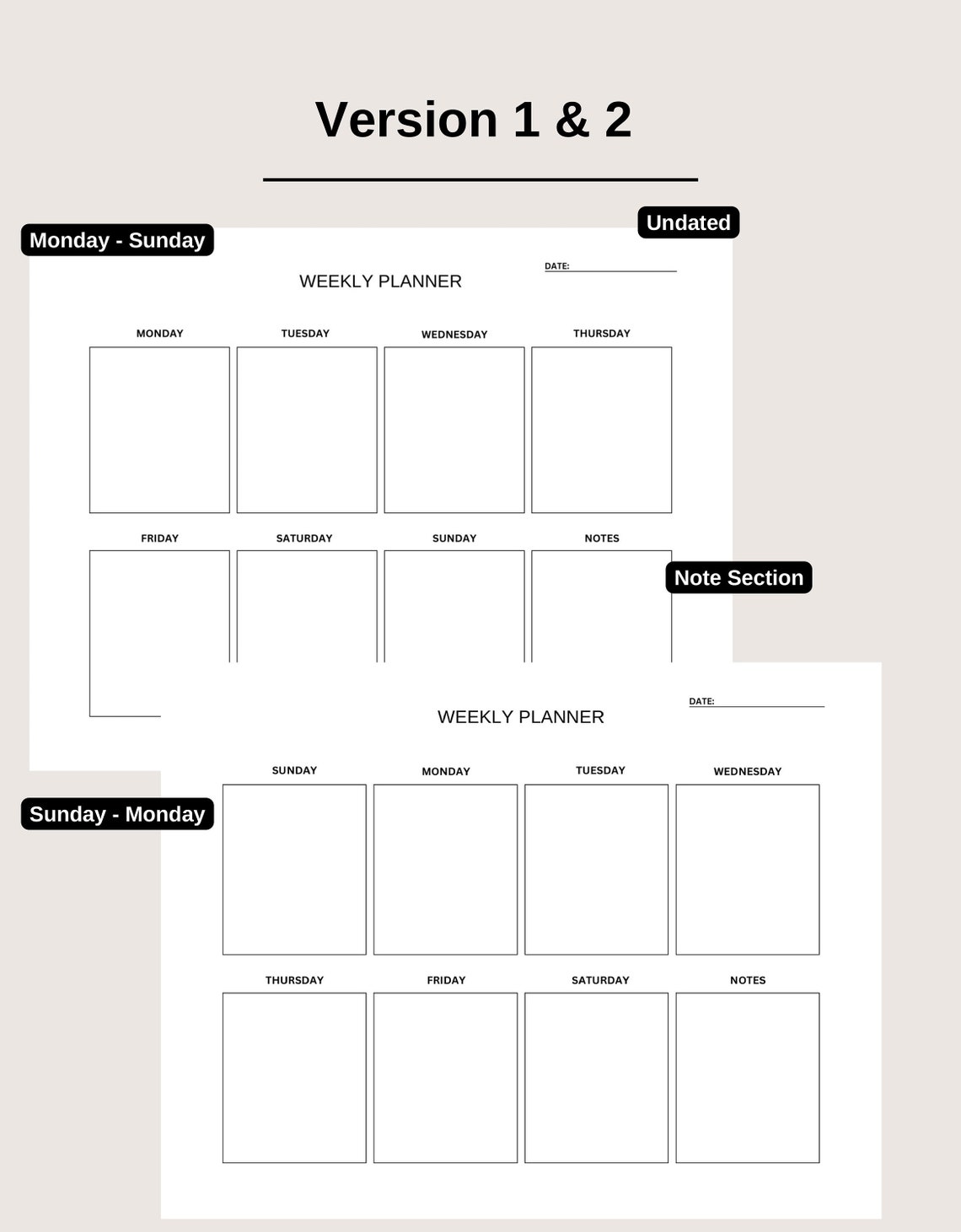 Weekly Planner Printable Landscape, Minimalist Weekly Undated Calendar ...
