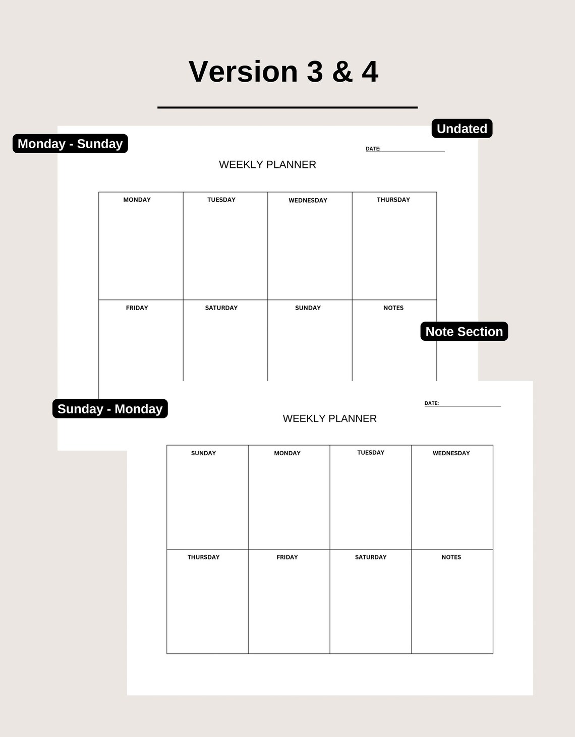 Weekly Planner Printable Landscape, Minimalist Weekly Undated Calendar ...