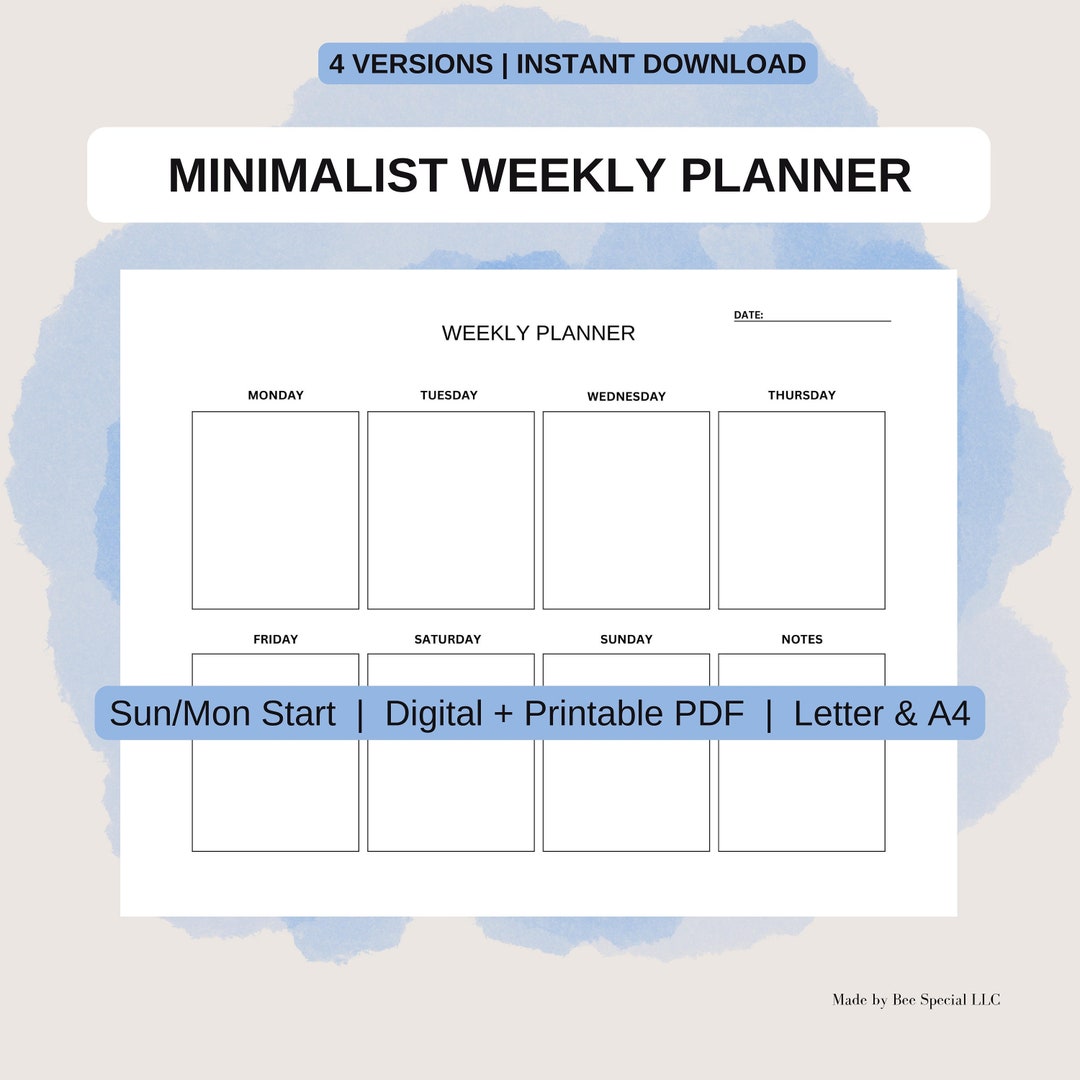 Weekly Planner Printable Landscape, Minimalist Weekly Undated Calendar ...