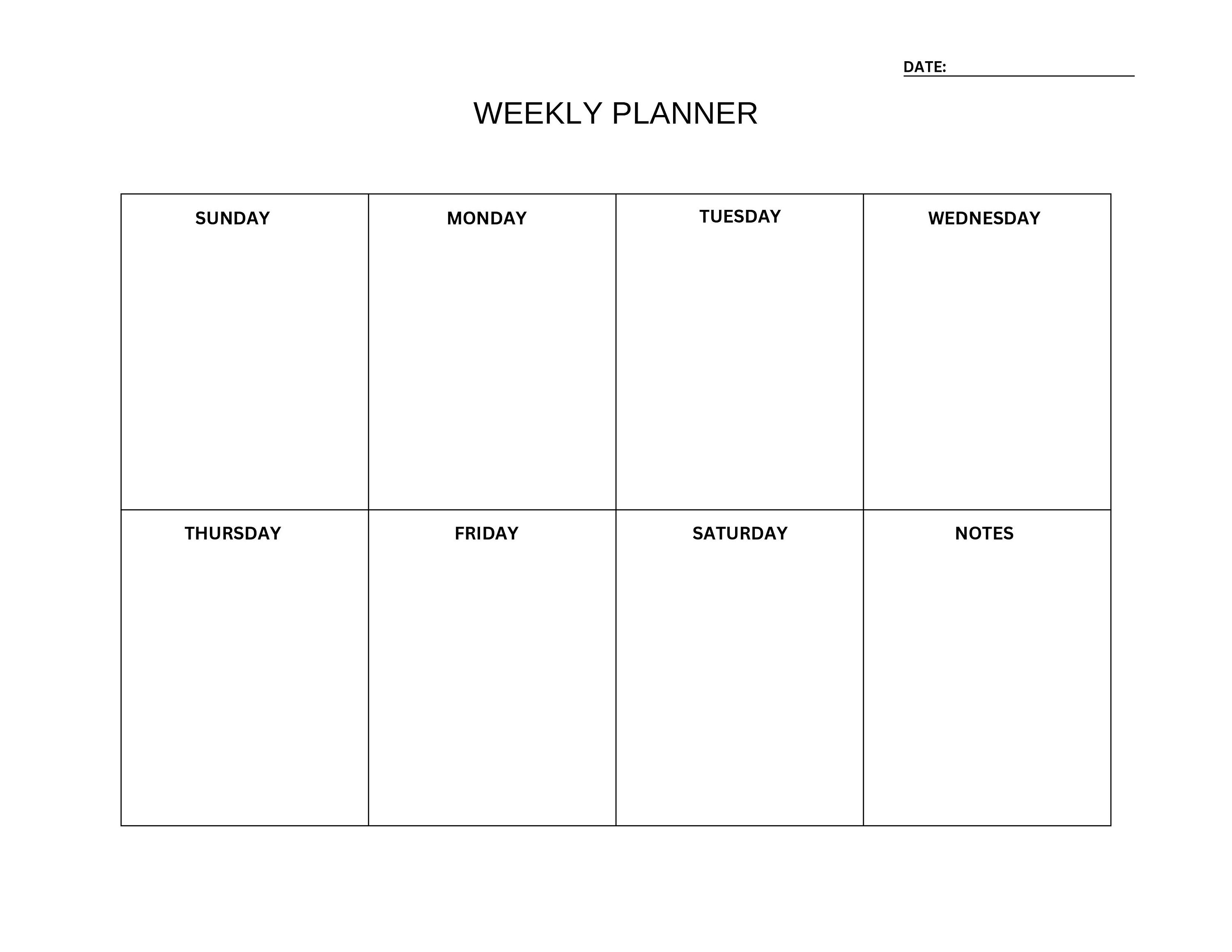 Weekly Planner Printable Landscape, Minimalist Weekly Undated Calendar ...