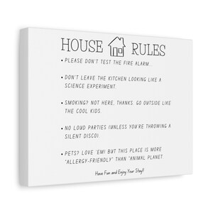 Funny House Rules Sign for Airbnb or Rental Decor Matte Canvas
