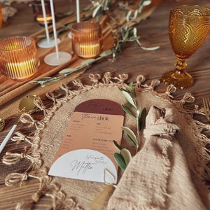 Menükarte Halbrund 3 in 1  Getränkekarte Namensschild Platzkarte Hochzeit Hochzeitspapeterie Hochzeitsessen