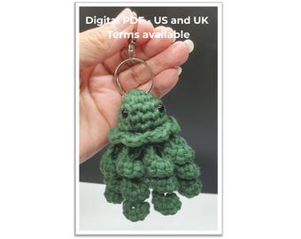 Schema all'uncinetto per portachiavi a forma di polpo in PDF / Portachiavi a forma di polpo in amigurumi / Termini per Stati Uniti e Regno Unito