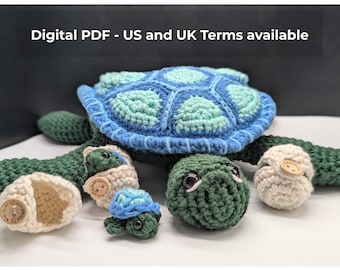 Sea Turtle and Babies Crochet Pattern PDF Amigurumi Turtle Family | US & UK Terms