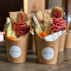 Personalized 12oz Charcuterie Cups, Kraft French Fry Holder, Disposable Cardboard Paper Appetizer Cups, Wedding Snack Cups, Party Cups image 1