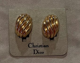 Vintage Christian Dior clip-on earrings, signed vintage couture jewelry, 1980s, French luxury