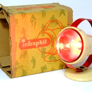 Vintage Charlotte Perriand for Philips Infraphil 7526/22 solar lamp heat lamp with original box 1960s Dutch Design