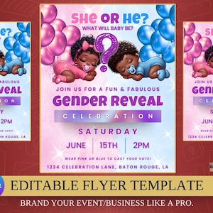 Gender Reveal Flyer Template | Baby Shower Invite Canva Template | Digital Pink or Blue Party Invite | Editable Gender Reveal