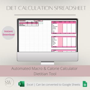 Dietitian Calorie & Macro Calculator | RD Excel Meal Planner | Automated Nutrition Tracker Spreadsheet | Instant Download
