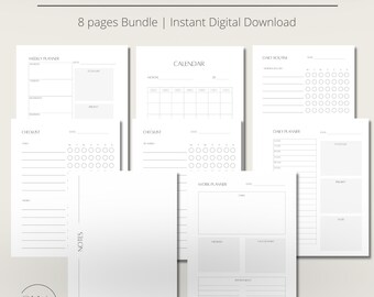 Minimalist Undated Planner Bundle: Daily, Weekly, Monthly (Digital Download)