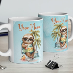 Summer Sloth Personalized Coffee Mug, Personalized Sloth Coffee Mug, Personalized Summer Mug,Sloth Personalized Coffee Cup, Sloth Coffee Mug