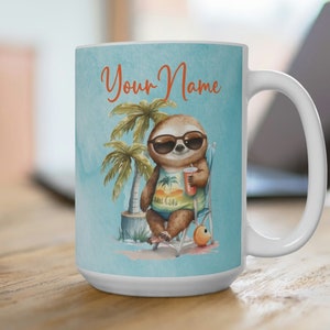 Summer Sloth Personalized Coffee Mug, Personalized Sloth Coffee Mug, Personalized Summer Mug,Sloth Personalized Coffee Cup, Sloth Coffee Mug
