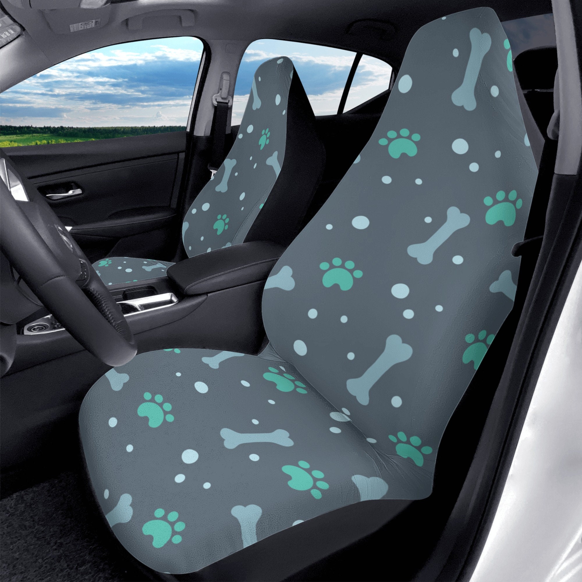 Woof Woof Schnauzer Dog Print Pattern Universal Fit Car Seat Cover