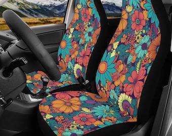 Boho Floral Hippie Car Seat Cover for Women, Cottagecore Retro Flower Car Seat Covers for Vehicle, Car Driver Gift for Her, Hippy Seat Cover