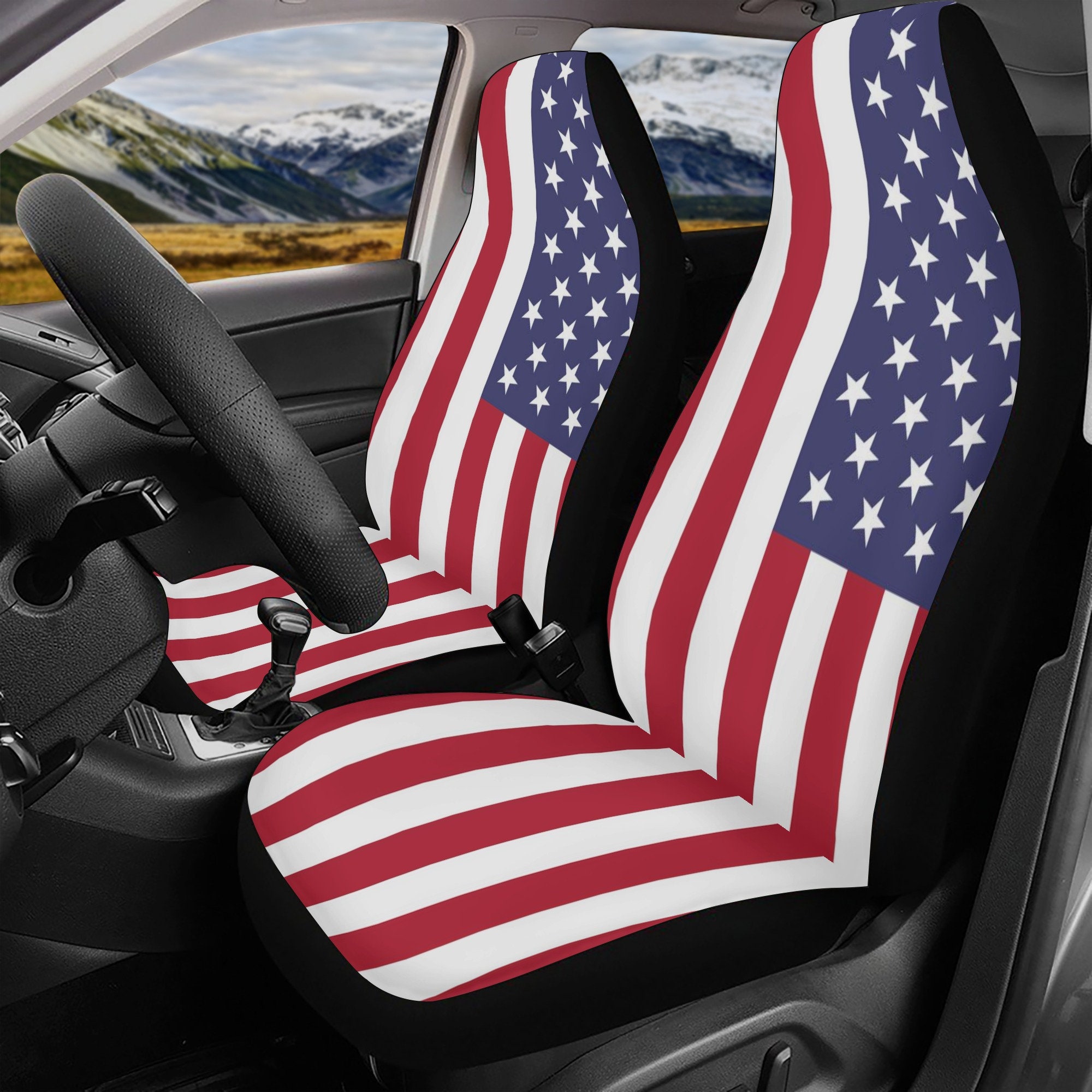 Pzuqiu Patriotic American Flag Car Seat Cover Full Set 4 Piece Hunting Deer  Skull Auto Accessories Truck Bench Protector Front and Back Seat Covers for  SUV Vehicle Interior Decoration Stretchy 