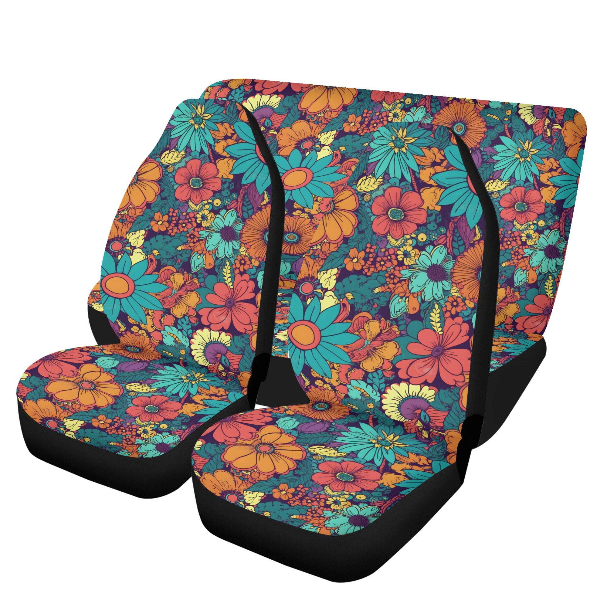 Boho Floral Hippie Car Seat Cover for Women, Cottagecore Retro Flower
