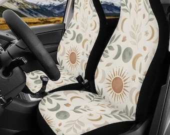 Sage Boho Car Seat Covers, Sun and Moon Car Decor for Women