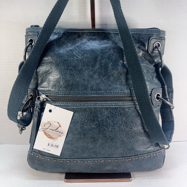 The Sak Blue Leather Convertible Crossbody Handbag Purse