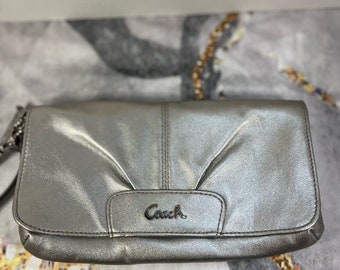 Coach zilveren schoudertasje handtas portemonnee portemonnee