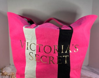 Victoria’s Secret Hot Pink/Black Stripe Shoulder Bag Tote Gym Bag