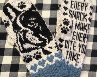 Manoplas de lana 100 % delicadas con diseño de bulldog francés. Tallas M-L.