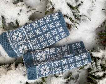 Guantes sin dedos 100 % lana delicada. Patrón letón.