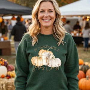 Pumpkin Spice & Jesus Kristus Rundkragetröja för hösten